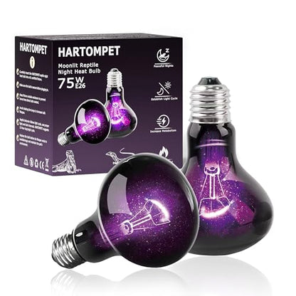 75W Reptile Night Light Bulb, UVA Heat Lamp with Moonlight, Purple Night Basking Lamp for Bearded Dragons, Lizards, Snakes, Chameleons, Turtles & Amphibians, Terrarium Aquarium Use - color: Purple-moonlight Heat Lamp, size: 75 Watts