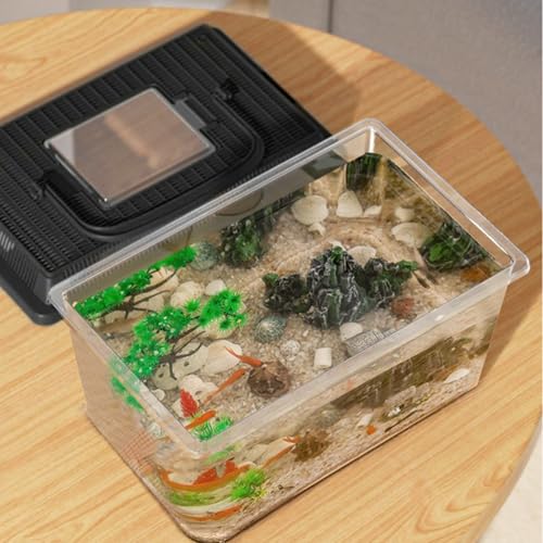 Reptile Container – Transparent Carrier, Portable Handle Design, Durable PET Material, Compact Habitat Feature, Easy Clean Structure | Perfect Feeding Housing Gecko Crab Hermit Turtle Snail