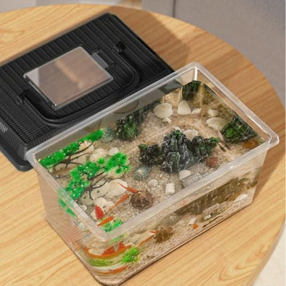 Reptile Container – Transparent Carrier, Portable Handle Design, Durable PET Material, Compact Habitat Feature, Easy Clean Structure | Perfect Feeding Housing Gecko Crab Hermit Turtle Snail