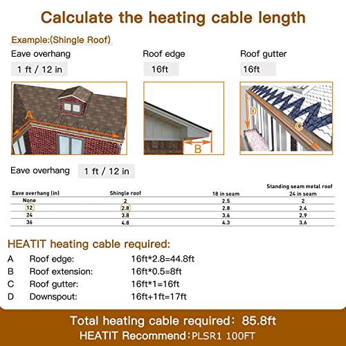 HEATIT PLSR1 18-feet 120V Industrial and commercial grade Self Regulating Heating Cable long term use design, heavy duty, Wet or Dry, Cold lead 10ft, 12YR Warranty - color: 18 Feet-10, style: 120V