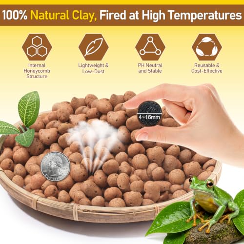 Riare 4LBS Expanded Clay Balls Terrarium Substrate for Reptiles - 100% Organic Lightweight Clay Pebbles Substrate Frogs False Bottom Substrate, Bioactive Terrarium Substrate for Drainage and Moisture - color: 4LB