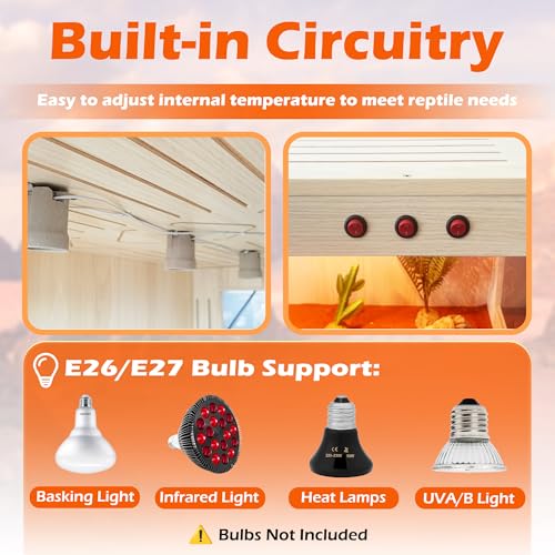 ROYXEN 64 Gallons Reptile Tank, Reptile Enclosure with Lockable Design, Tempered Glass Bearded Dragon Tank for Lizard Habitat (Oak, 40"x20"x19.5") - color: Oak, size: 40"x20"x19.5"