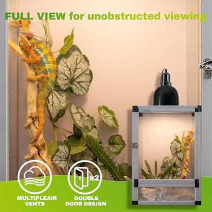 18x18x36 Hybrid Reptile Cage, Tall PVC & Screen Enclosure with Aluminum Frame and Dual Acrylic & Mesh Doors, Ventilated Terrarium for Chameleon and Arboreal Reptiles (2, White) - color: white