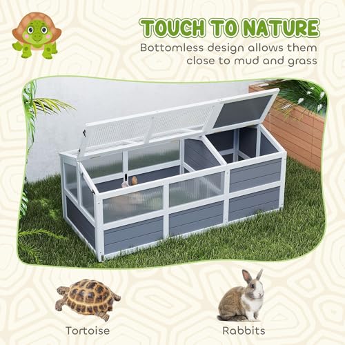 Professional Durable Tortoise Habitat Outdoor with Base-Free Design, Sliding Access Doors, Polycarbonate Sun Panel Windows, LightGray