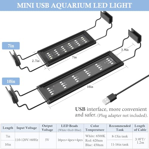 FEDOUR USB Mini Aquarium LED Light, Full Spectrum Aquarium Light with Extendable Brackets, Adjustable Aquarium Plant Light with External Controller, for Freshwater Tank (11-16in) - style: 11-16in