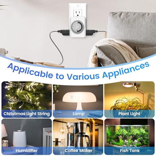 Outlet Timer,Timers for Electrical Outlets Indoor with 3-Prong Dual Outlet,24-Hour 30 Minute Daily On/Off Cycle, Plug-in Mechanical Timers for Christmas Lights, Lamps, Grow Light (2-Pack) - style: 3-Prong(2 PACK)