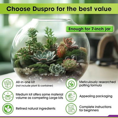 DUSPRO Terrarium Kit, Include Potting Soil, Pumice, Zeolite, Green Moss, Sphagnum Moss, Decorative Stone, Mesh, Tools, DIY Terrarium Kit for Kids, Air Plant, Succulent - size: Terrarium Kit
