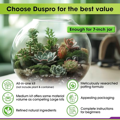 DUSPRO Terrarium Kit, Include Potting Soil, Pumice, Zeolite, Green Moss, Sphagnum Moss, Decorative Stone, Mesh, Tools, DIY Terrarium Kit for Kids, Air Plant, Succulent - size: Terrarium Kit