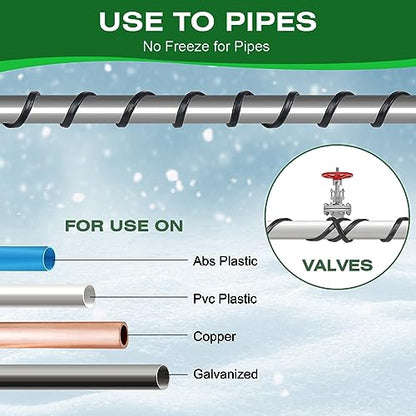 200FT Heat Tape for Water Pipes，-40°F Anti-Freeze De-Icing Heating Tape, Pipe Insulation Heating Cable for Insulation/Roof Snow Removal, Gutter Heating Cable, Heated Water Hose 120V 5W/ft