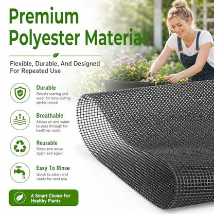 30pcs Terrarium Mesh,11.8 X 7.8 in Bonsai Mesh Screen for Plants | Plastic Flower Pot Hole Mesh Pad for Drainage Bonsai Terrarium Keep Soil From Flowing Away (Black)