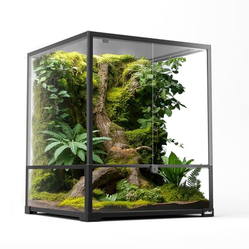 18" x 18" x 24" Glass Reptile Terrarium, Knock-Down Rainforest Reptile Habitat Tank with Front Opening Doors & Top Screen Ventilation, 30 Gallon Vertical Terrarium