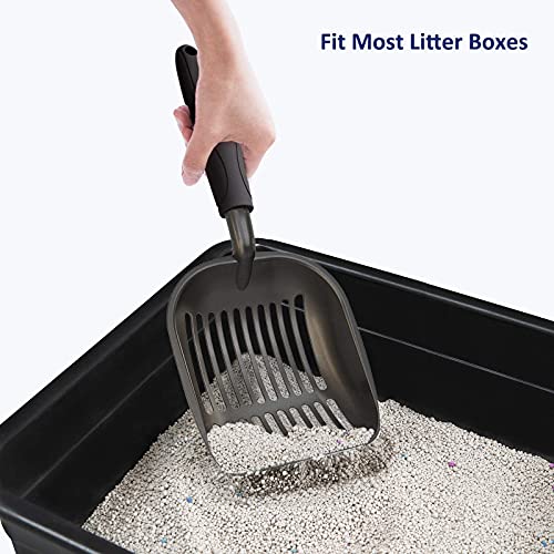 WePet Cat Litter Scoop, Non-Stick Plated Aluminum Alloy Sifter, Kitty Durable Metal Scooper, Deep Shovel, Long Handle, Kitten Pooper Lifter, Size Large, Coated Black Body with Black Handle - color: #06 Black, size: Large