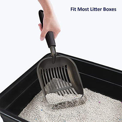 WePet Cat Litter Scoop, Non-Stick Plated Aluminum Alloy Sifter, Kitty Durable Metal Scooper, Deep Shovel, Long Handle, Kitten Pooper Lifter, Size Large, Coated Black Body with Black Handle - color: #06 Black, size: Large