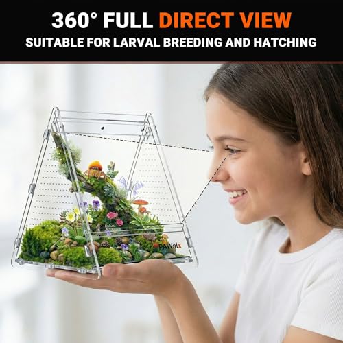 Triangular Jumping Spider Enclosure, Acrylic Terrarium with Magnetic Doors, 0.8mm Micro-Ventilation& Escape-Proof Design for Tarantulas, Lizards, Small Pets, 6.5"x7.3"x7" - size: 1pack, 6.5"x7.3"x7"
