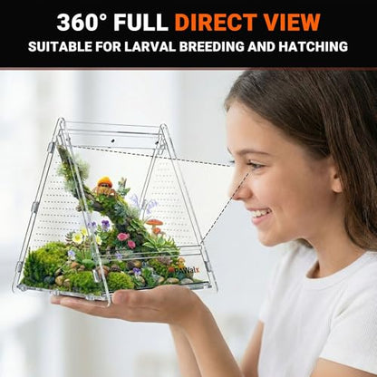 Triangular Jumping Spider Enclosure, Acrylic Terrarium with Magnetic Doors, 0.8mm Micro-Ventilation& Escape-Proof Design for Tarantulas, Lizards, Small Pets, 6.5"x7.3"x7" - size: 1pack, 6.5"x7.3"x7"