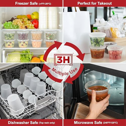 16 oz Food Storage Containers with Lids (240 Set/480 Piece) Small Deli Containers for Soup, Freezer Microwave Safe, BPA-Free Plastic, Stackable Snack Leakproof Leftover Organizers - size: 16 oz - 240 Sets