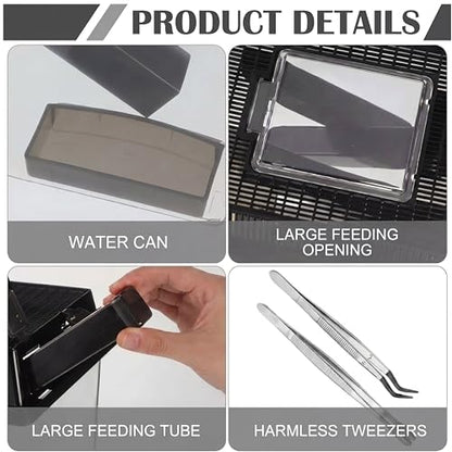 Mifoci Cricket Keeper with Feeding Kit Transparency Cricket Keeper with Tubes Includes Feeding Tongs and Curved Tweezers Insect Breeding Box for Gecko Snake Lizards (2 Pack,7.09 x 4.33 x 6.3 Inches) - size: 7.09 x 4.33 x 6.3 Inches