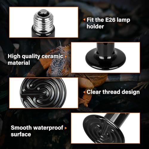 Simple Deluxe 25W Ceramic Heat Emitter Reptile Heat Lamp Bulb No Light Emitting Brooder Coop Heater for Amphibian Pet & Incubating Chicken, 4 Pack - size: 25 Watts (Pack of 2)