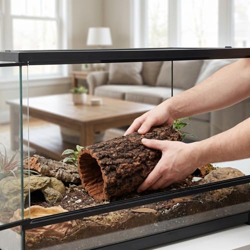 DECHOUS Natural Cork Round Reptile Hideaway 7.9x3.9 Inch Leopard Gecko Crested Gecko Terrarium Decor Wood Bark Hideout Cave for Small Reptiles Amphibians