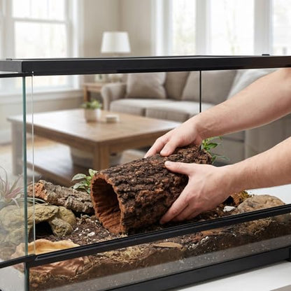 DECHOUS Natural Cork Round Reptile Hideaway 7.9x3.9 Inch Leopard Gecko Crested Gecko Terrarium Decor Wood Bark Hideout Cave for Small Reptiles Amphibians
