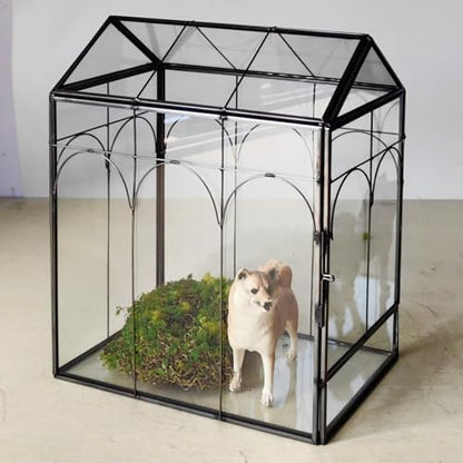HighFree Geometric Plant Terrarium with Lid, House Succulent Terrarium Kit for Succulents Cacti Snail, Home Tabletop Miniature Terrarium (Black with Side Door) - color: Black With Side Door