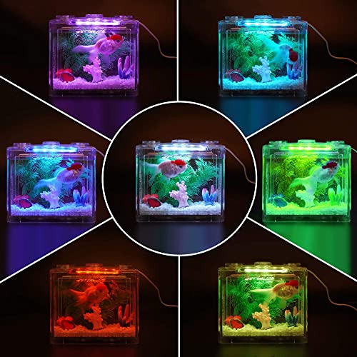 Oltraman Small Betta Fish Tank, Aquarium Tank Kit with LED Lighting, 0.6 Gallon Stackable Fighting Fish Tank Set, Fish Bowl Accessories for Turtle Reptile Shrimp Crab Insects as Decoration