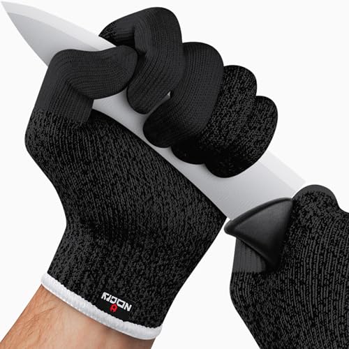 NoCry Cut Resistant Work Gloves for Women and Men, with Reinforced Fingers; Comfortable, 100% Food Grade Kitchen Cooking Hand Protection; Ambidextrous Safety Gear for Cutting; Level 5 Protection - color: Reinforced (Black), size: X-Small