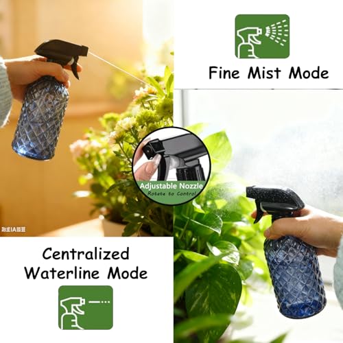YYTSGG Glass Plant Mister Bottle, 13.5oz Refillable Water Spray Bottle with Adjustable Mist Nozzle for Indoor Flowers, Outdoor Gardening, Cleaning, Hair and Pets Care(Grayish Blue) - color: Grayish Blue