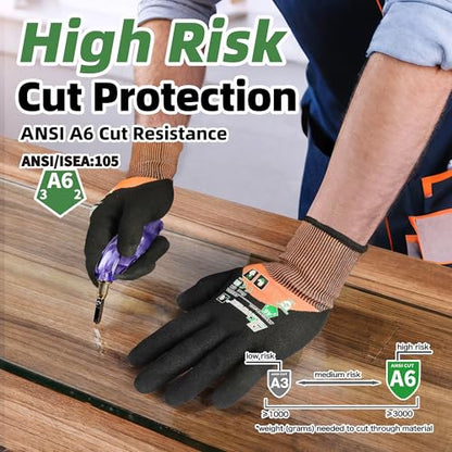 Schwer ANSI A6 Cut Resistant Gloves, CR3709 Cut Proof Work Gloves, Touch-screen Cutting Gloves, 3/4 Dipped Coating for Woodworking, Glass Metal Cutting, Construction, Fishing, L,1 pair - size: Large, style: 1 Pair