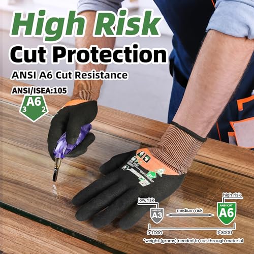 Schwer ANSI A6 Cut Resistant Gloves, CR3709 Cut Proof Work Gloves, Touch-screen Cutting Gloves, 3/4 Dipped Coating for Woodworking, Glass Metal Cutting, Construction, Fishing, S,1 pair - size: Small, style: 1 Pair