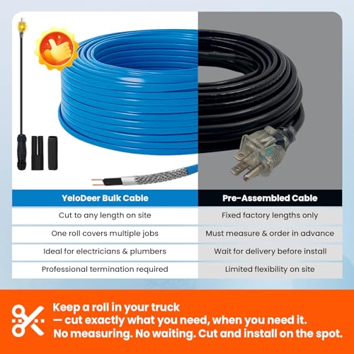 300FT Cut-to-Length Heat Tape for Water Pipes – Professional Bulk Roll, Self-Regulating (-40°F), with Wire Splitter & End Cap, For Mobile Homes, Electricians and Installers