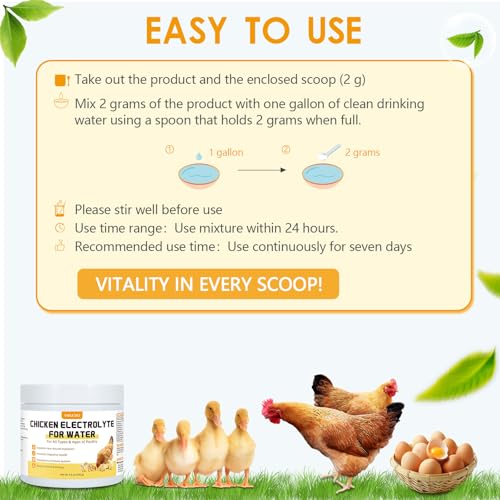 Yakucho Chicken Electrolytes for Water, Poultry Vitamins with Probiotics, Hydration, Immunity & Digestive Support, for Chicks, Adult Birds, Chickens, Ducks & Turkeys, 8.8oz Chicken Supplement Powder