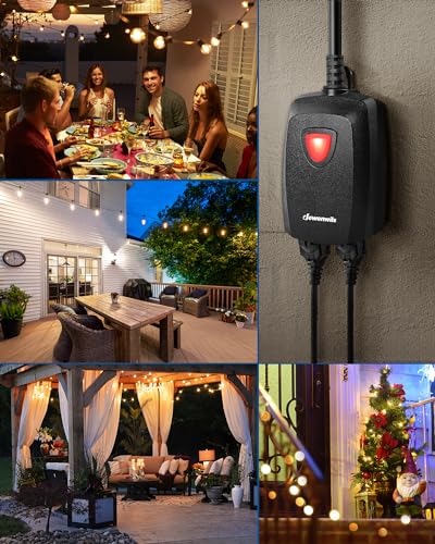 DEWENWILS Outdoor Dimmer for String Lights, 125V, 100FT Remote Control Range, Waterproof Plug- in Dimmer for Dimmable LED/Tungsten Bulbs - size: Dimmer with 2 outlets