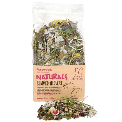 Rosewood Naturals: Summer Harvest - 4 Pack, 5.2oz Bags - Small Animal Treat, Dried Flower-Fruit-Vegetable-Herb Mix, All Natural, Pet-Rabbit-Guinea Pig