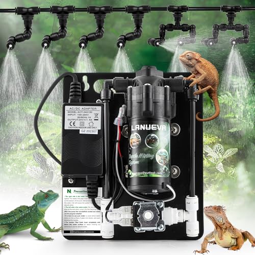 LANUEVA Reptile Humidifier, Quieter Mister Fogger for Terrarium with 4 Single Misting Nozzle + 2 Double Misting Nozzle, Reptile Mister Spray System for Reptile, Chameleon, Lizard, Snake, Frog
