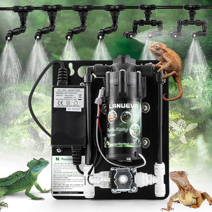 LANUEVA Reptile Humidifier, Quieter Mister Fogger for Terrarium with 4 Single Misting Nozzle + 2 Double Misting Nozzle, Reptile Mister Spray System for Reptile, Chameleon, Lizard, Snake, Frog