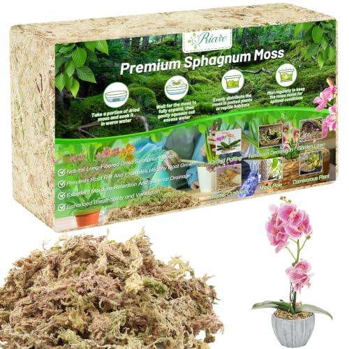 Riare 1.1 LBS Premium Sphagnum Moss- Natural Long Fibered Sphagnum Peat Moss Plants Moss Dried, Carnivorous Plants Moss Orchid Potting Mix for Orchids, Succulent, Reptiles (20QT) - size: 20QT/1.1lbs