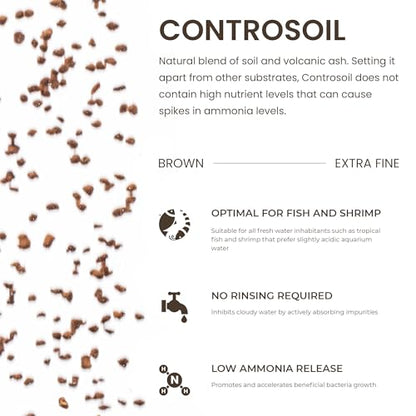 Ultum Nature Systems Controsoil - Freshwater Aqua Soil Substrate for Fish, Shrimp, Live Plant Propagation and Aquascaping - 6.8pH Low Ammonia, Volcanic Ash - Brown, Extra Fine (1 Liter) - color: Brown - Extra Fine, size: 1 Liter (0.9 kg)