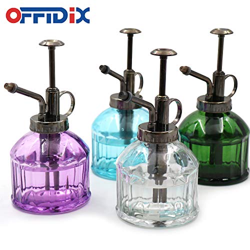 OFFIDIX Glass Watering Spray Bottle,Plant Mister Watering can Indoor with Bronze Plastic Top Pump, Glass Small Watering Can for Garden, Plants, Cleaning (Purple) - color: G-purple