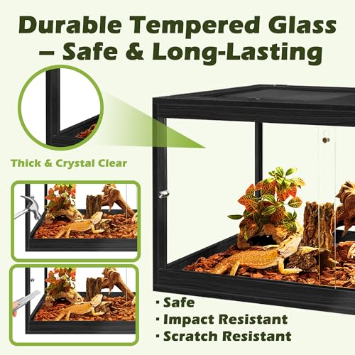 PROLEE Reptile Tank, 35 Gallon Beard Dragon Tank, Tempered Glass Reptile Encloure and Snake Tank with Locking Design for Lizard,Gecko,Chameleon (32"X15.5"X15.5",Black) - color: Black, size: 35 Gallon (32x15.5x15.5 Inch)