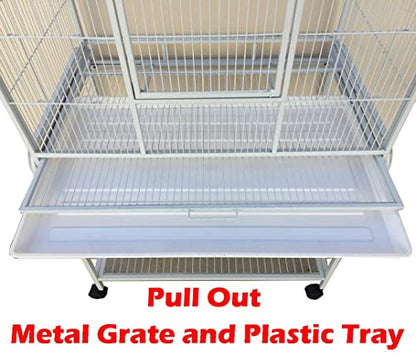 64" X-Large Wrought Iron 4-Levels Chewproof for Ferret Squirrel Chinchilla Sugar Glider Mice Rat Mouse Hamster Home Cage Tight 1/2-Inch Bar Spacing Easy Clean Pull Out Tray Romovable Rolling Stand - color: White Vein, size: 32"L x 19"W x 64"H With 1/2" Sp