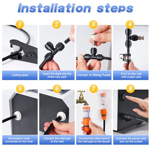 Portable Misting System, Outdoor Misting Cooling System, Misters for Outside Patio, Greenhouse, Garden, Farm, with Booster Pump and 20 Nozzles, The Device Can Regular Intermittent Work