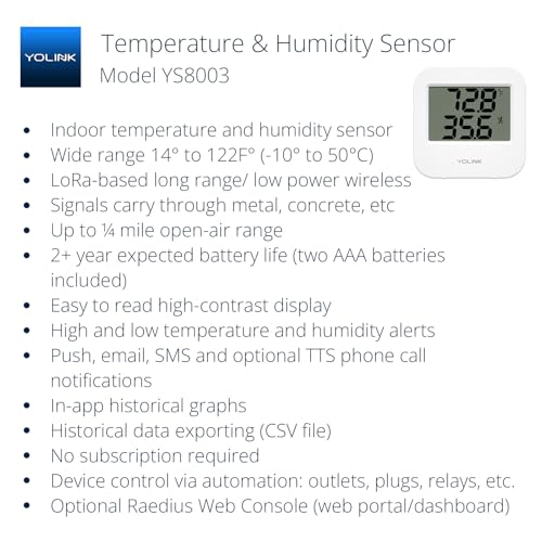 YoLink SpeakerHub & Two Temp/Humidity Sensors Starter Kit – Audio Hub Plays Tones/Sounds, Spoken Messages, Text Messages, LoRa-Powered ¼ Mile Range, Compatible with IFTTT, WiFi Required - style: 2-Pack with SpeakerHub