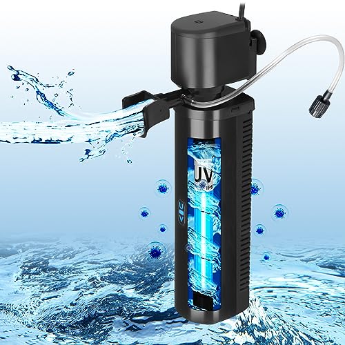 Aquarium Filter for 40-150 Gallon Tank, U-V Fish Tank Green Clean Machine Submersible Powerful Pump Canister Filter 400GPH for Pond Turtle Tank Saltwater Freshwater Crystal Clear Green Killing - size: Medium - H8F(for 40-150 Gallon)