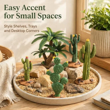 EOIVSH Desert Diorama Supplies with Cactus Kit and Model Palm Tree, Artificial Greenery Plant Cacti Decoration, Desert Diorama Project Sandbox Cake Topper Landscape Scene - style: Cactus and Palm Tree