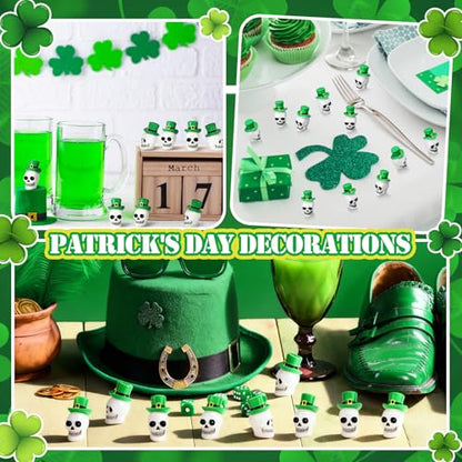 VioraWhite 50 Pcs St. Patrick's Day Mini Resin Skulls Miniature Resin Tiny Skulls Figures with Green Hat Landscape Aquarium Garden Desktop Ornaments Ornament DIY Decoration for Party Supplies - style: Irish