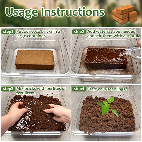 Riare 4pcs Organic Coco Coir Bricks Soil Blocks- 100% Natural Compressed Coco Peat Brick Coconut Fiber Substrate with Low EC& pH Balance, High Expansion Coco Coir Pith Coconut Husk for Garden - color: Pack of 4