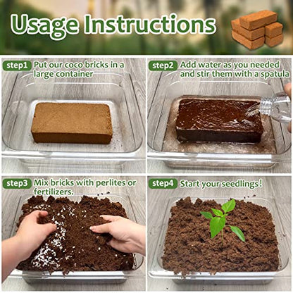 Riare 4pcs Organic Coco Coir Bricks Soil Blocks- 100% Natural Compressed Coco Peat Brick Coconut Fiber Substrate with Low EC& pH Balance, High Expansion Coco Coir Pith Coconut Husk for Garden - color: Pack of 4