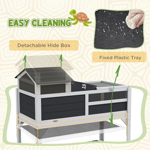 PawHut Tortoise Habitat with Adjustable Lamp Holder, 2 Layer Tortoise Enclosure with Storage Shelf, Removable Main House, Fixed Tray, Openable Lid, Gray - color: Gray