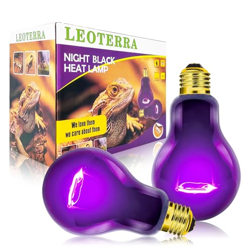 Leoterra Purple Moonlight Night Heat Lamp 2PACK 50W 10-20 Gallons Tank Use Heat Bulb for Lizard Bearded Dragon Leopard Snake Turtle,Easy to Install 2000+ Hours, Fits E26 110v - style: 50w